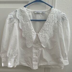 & Other Stories Women's White Ruffled Blouse Size 2